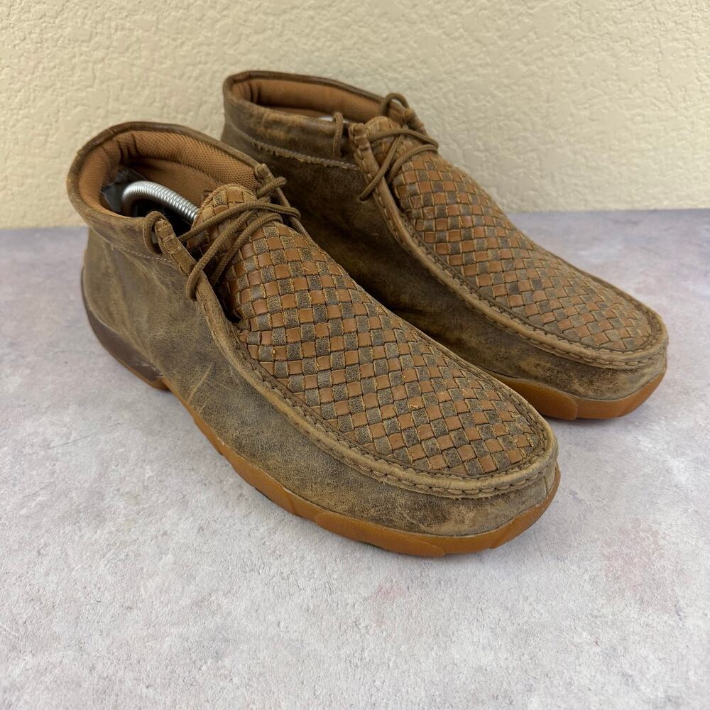 Twisted X Mens Driving Moc Chukka Boots Tan Brown Leather Woven MDM0033 Size 11M